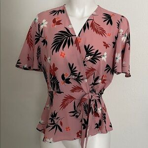 Monteau Pink Floral Wrap Blouse